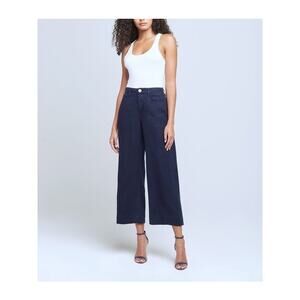 L'Agence Danica Wide Leg 100% Linen Pants Womens 32 Navy Blue Casual High Rise